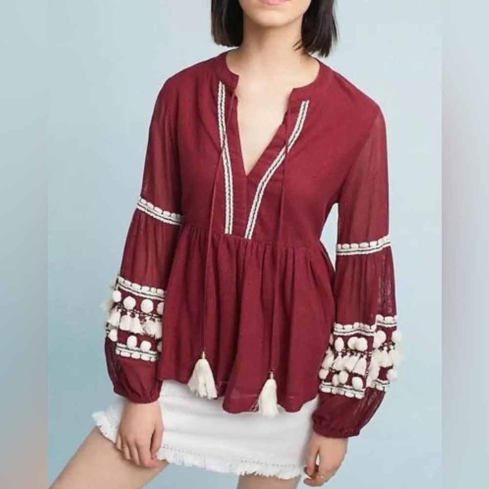 Anthropologie Nisha Peasant Top by Vineet Bahl Size Small